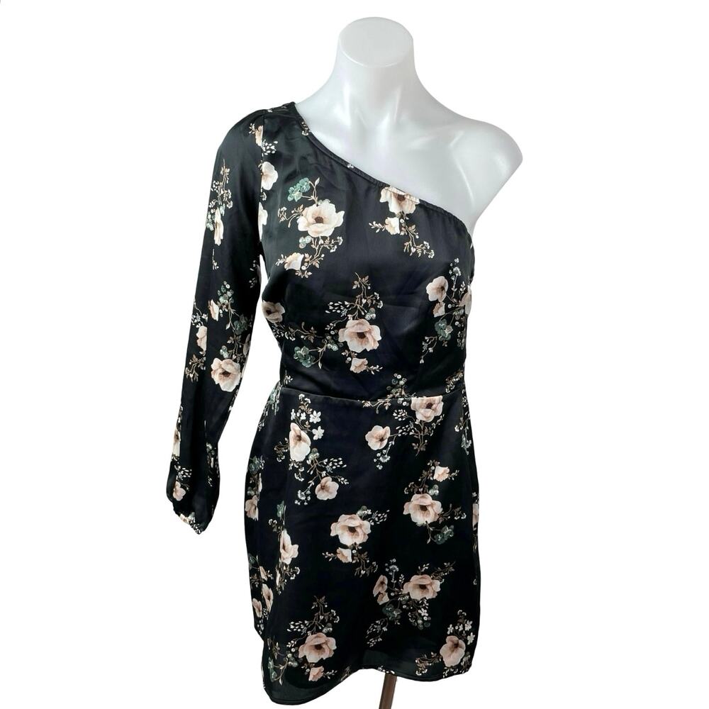Abercrombie & Fitch Satin Floral One Shoulder Long Sleeve Mini A-Line Dress Sz S